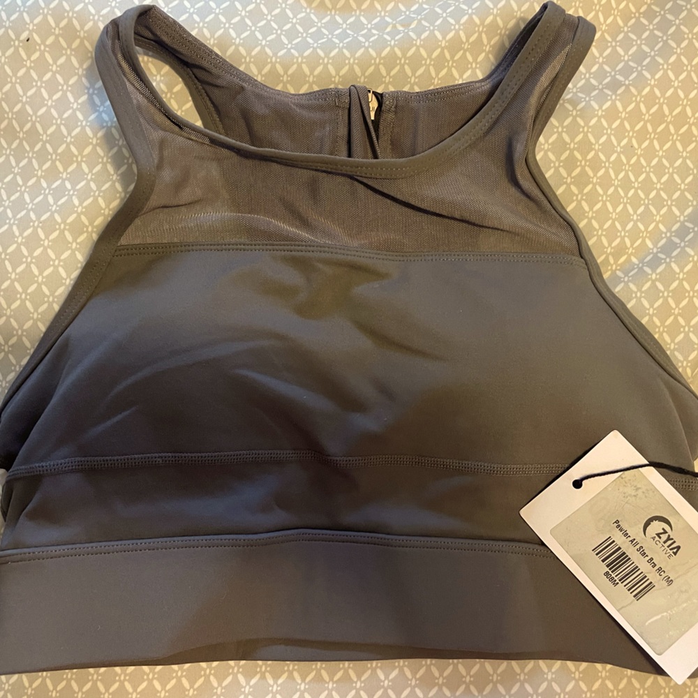 Zyia All Star Bra (Zip Back) Medium Pewter Color NWT